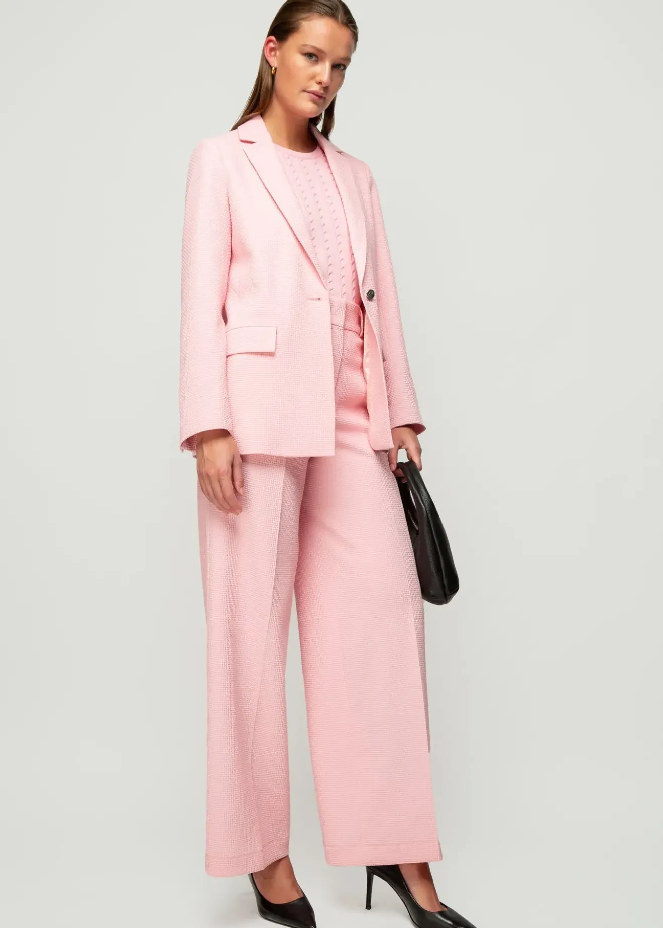 Vanilia Wafel Structuur Blazer Coral Blush Online
