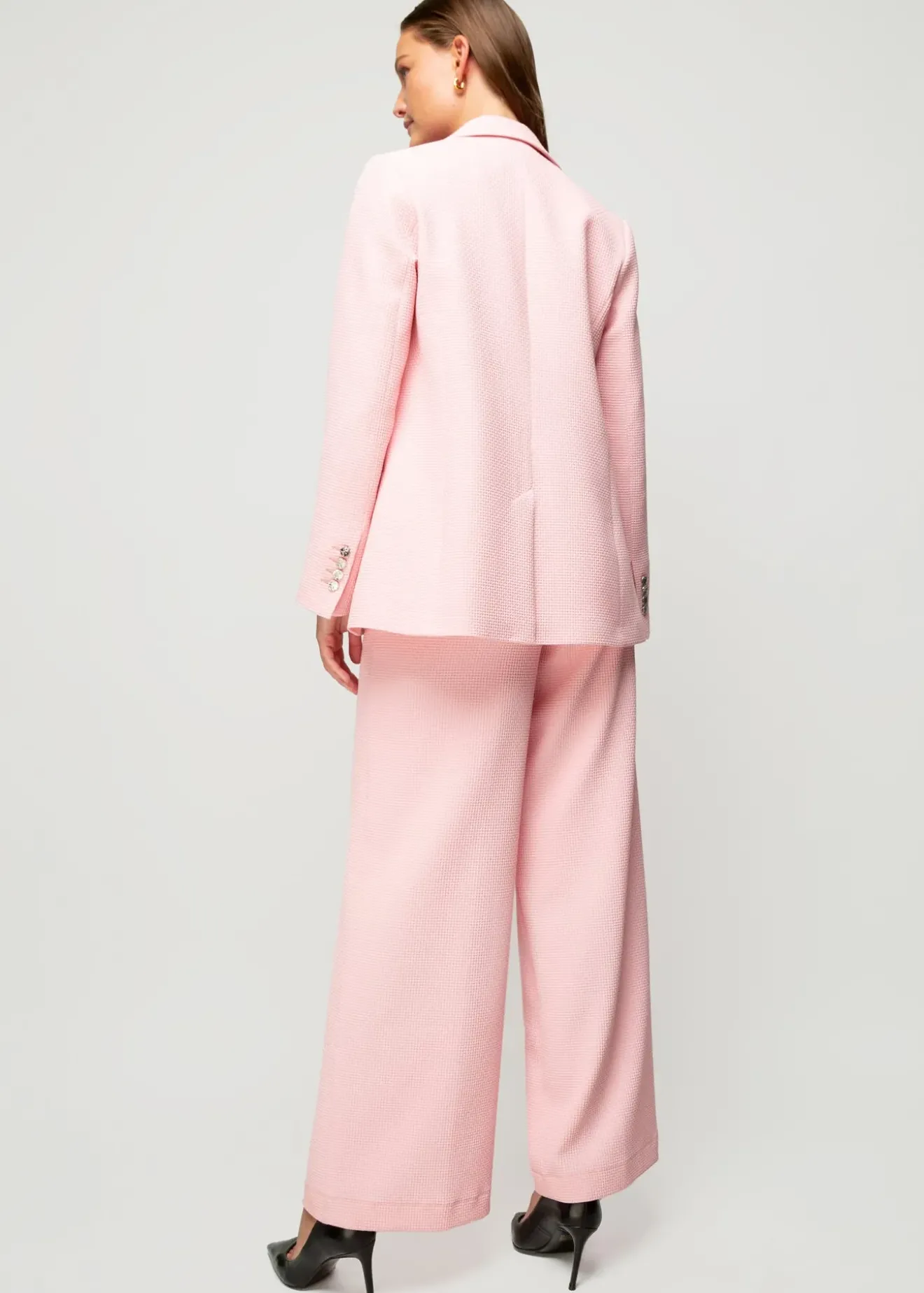 Vanilia Wafel Structuur Blazer Coral Blush Online