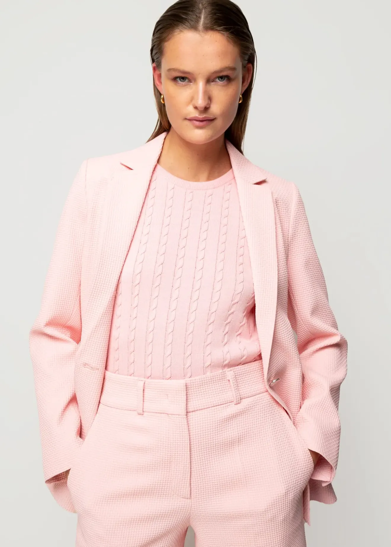 Vanilia Wafel Structuur Blazer Coral Blush Online