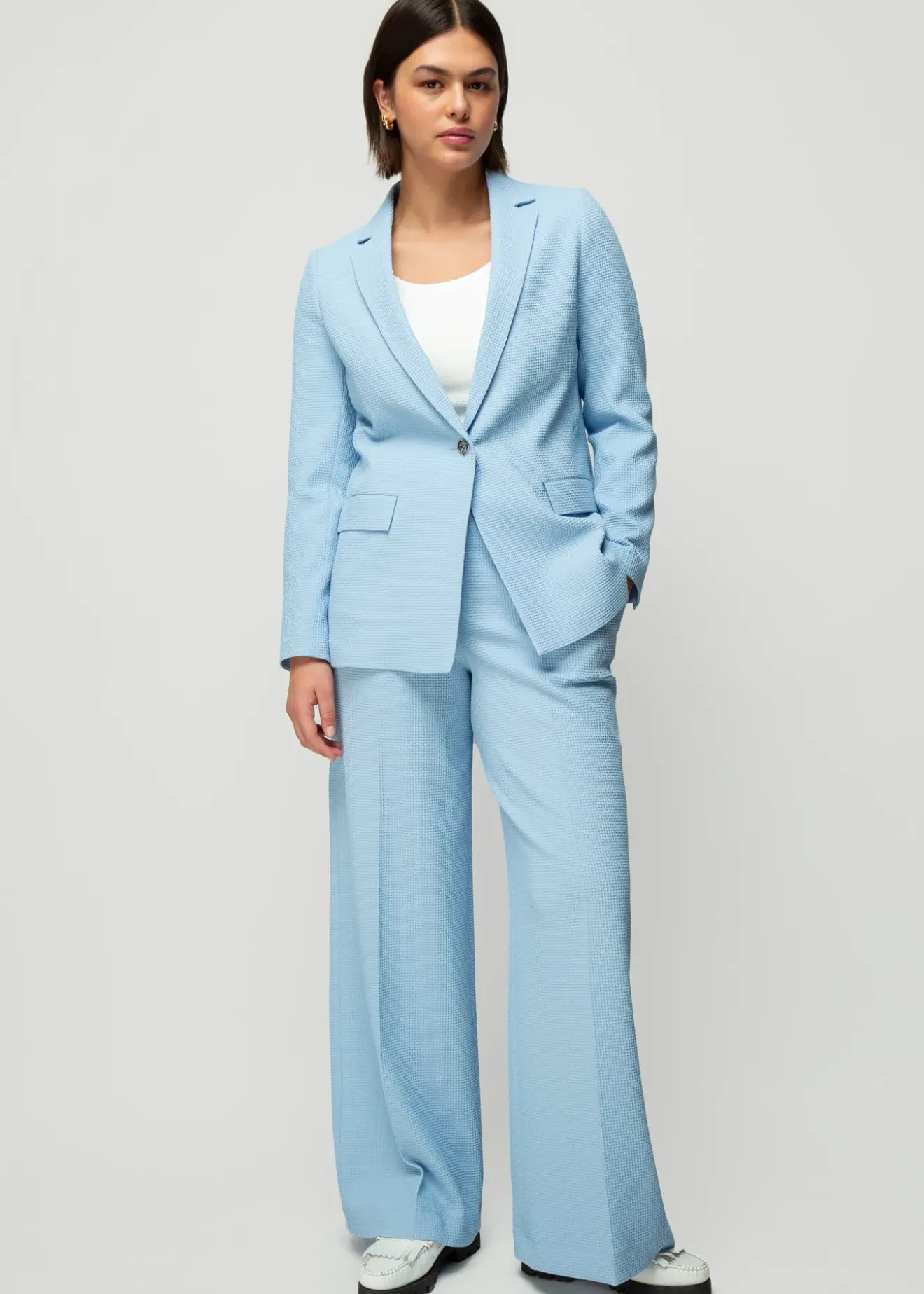 Vanilia Wafel Structuur Blazer Frost Blue Fashion