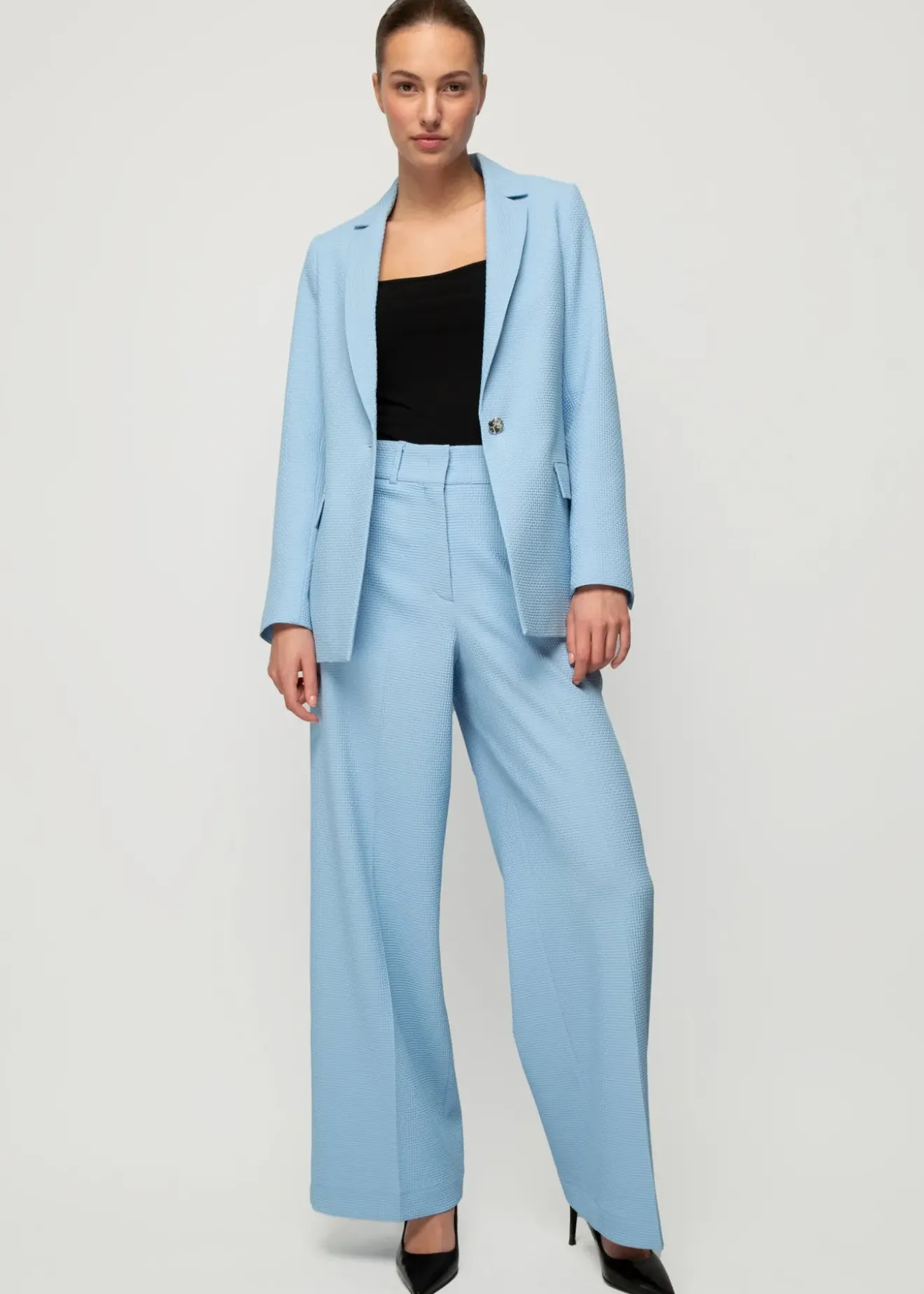 Vanilia Wafel Structuur Blazer Frost Blue Fashion