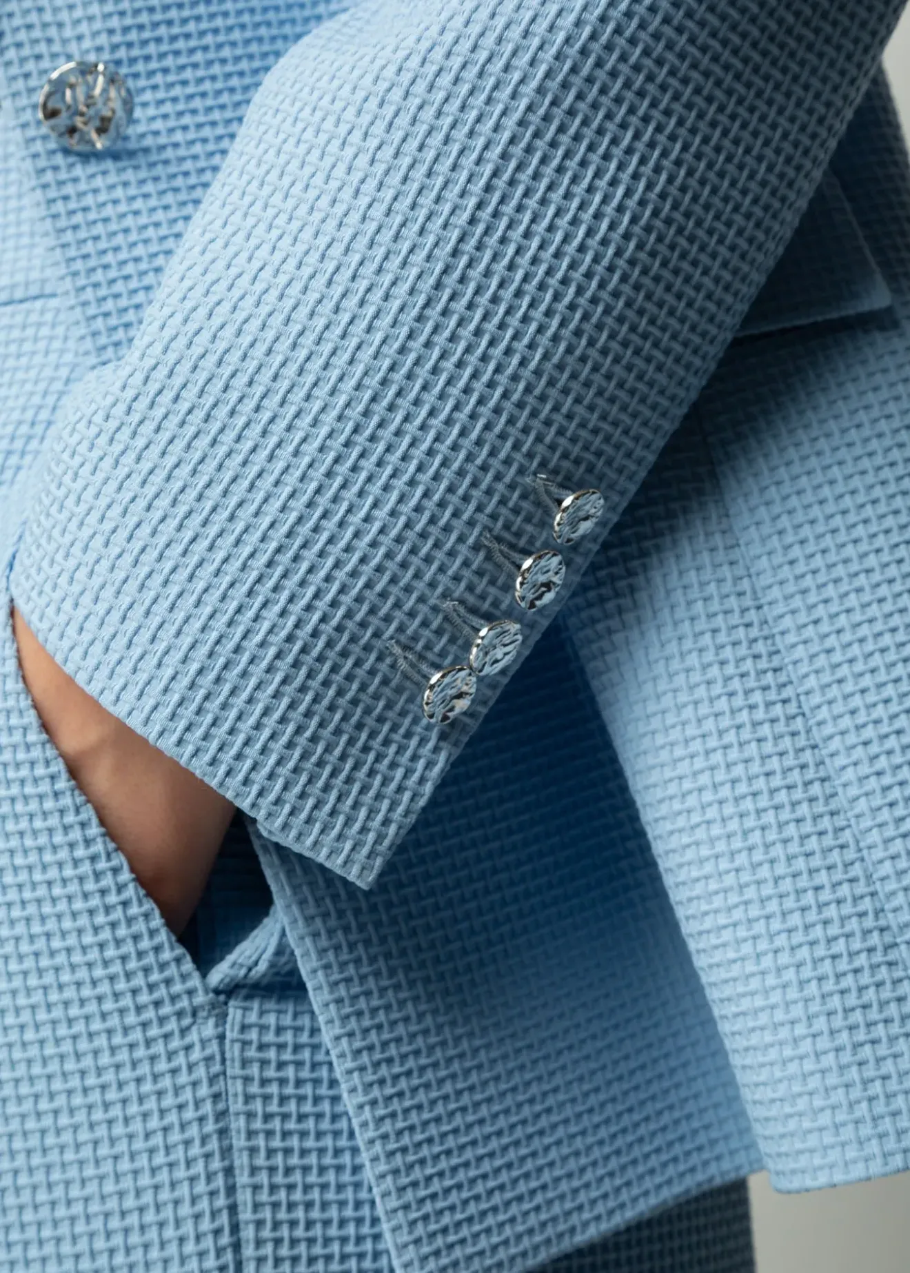 Vanilia Wafel Structuur Blazer Frost Blue Fashion