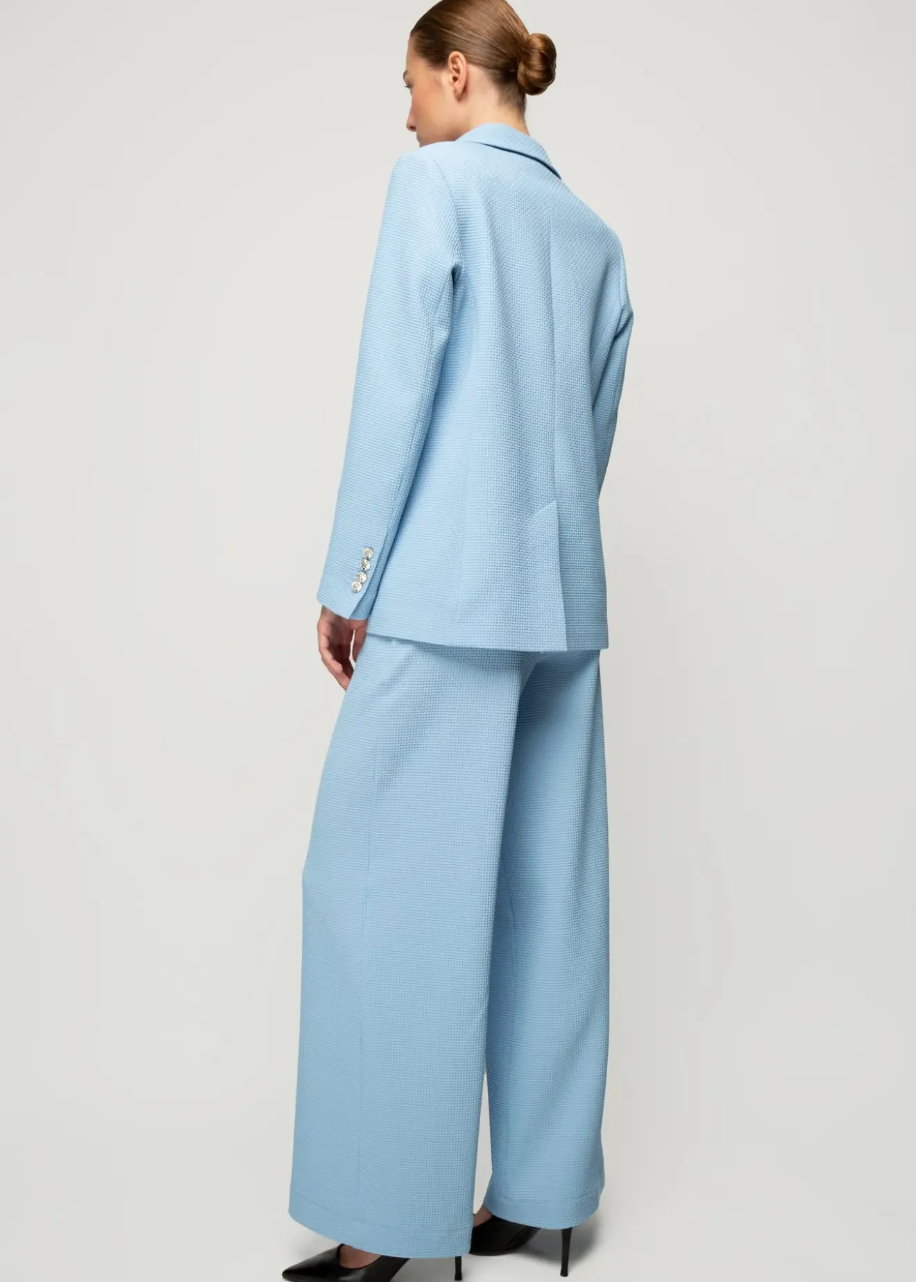 Vanilia Wafel Structuur Blazer Frost Blue Fashion