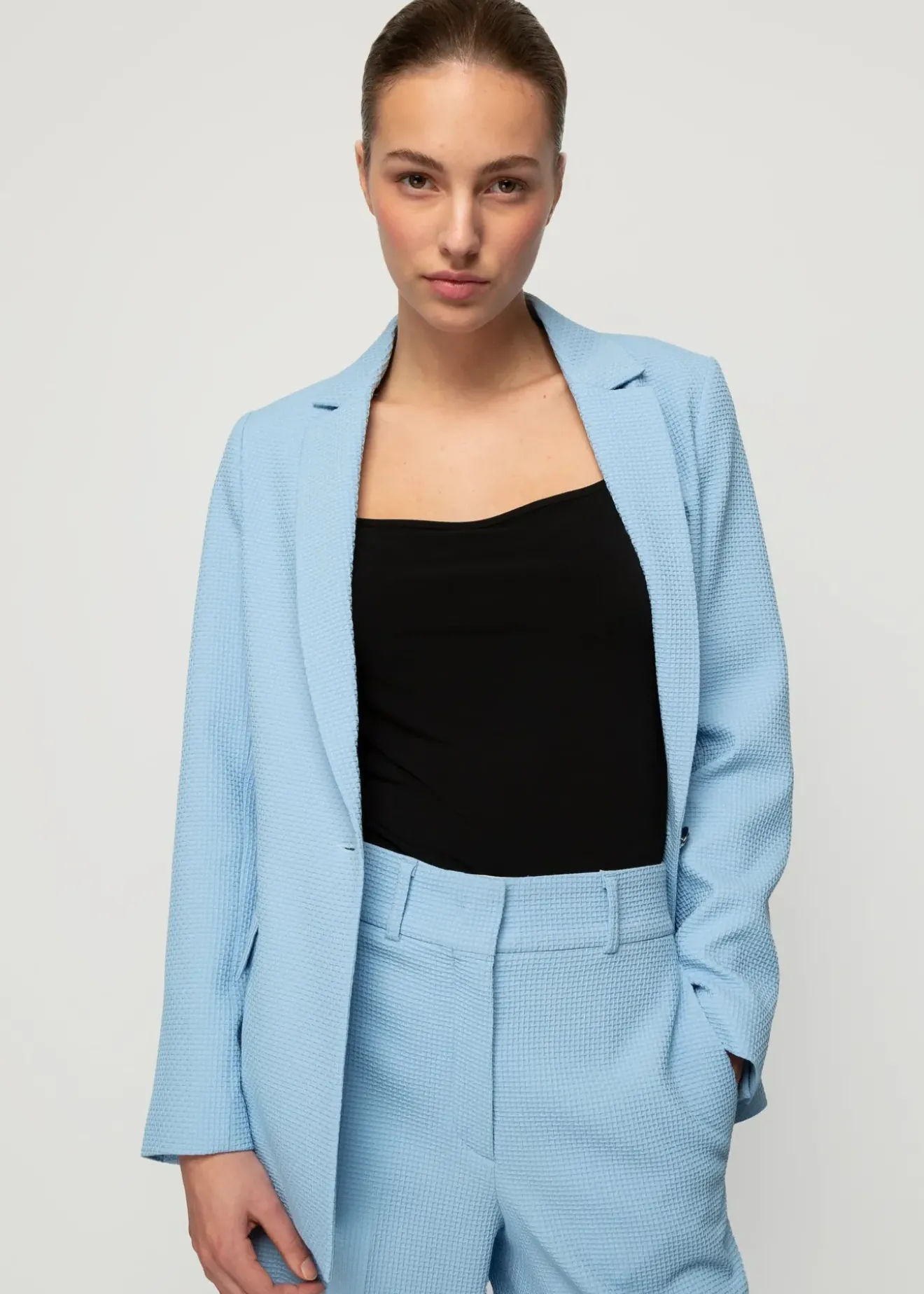 Vanilia Wafel Structuur Blazer Frost Blue Fashion