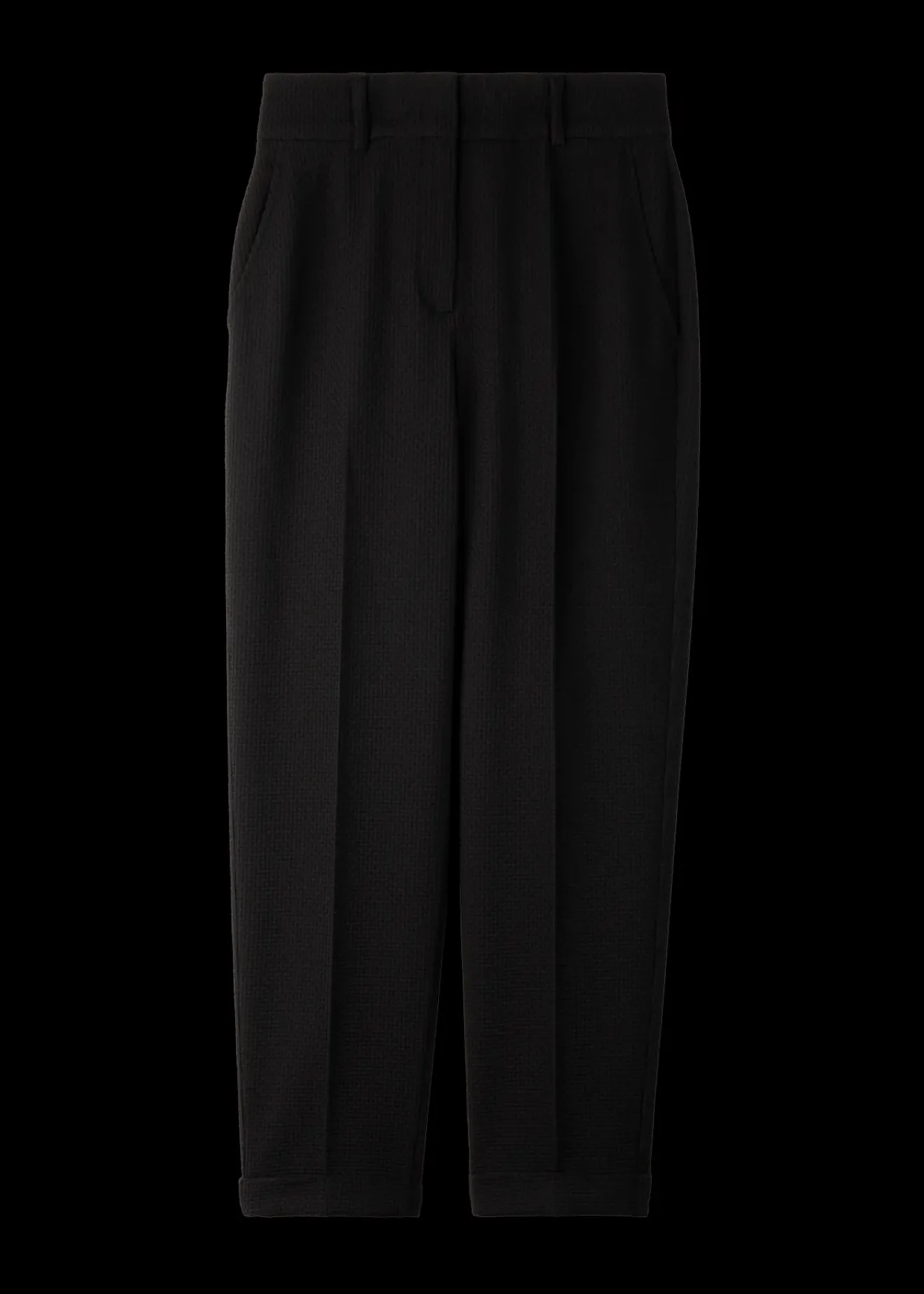 Vanilia Wafel Structuur Broek Tapered Fit Zwart Discount