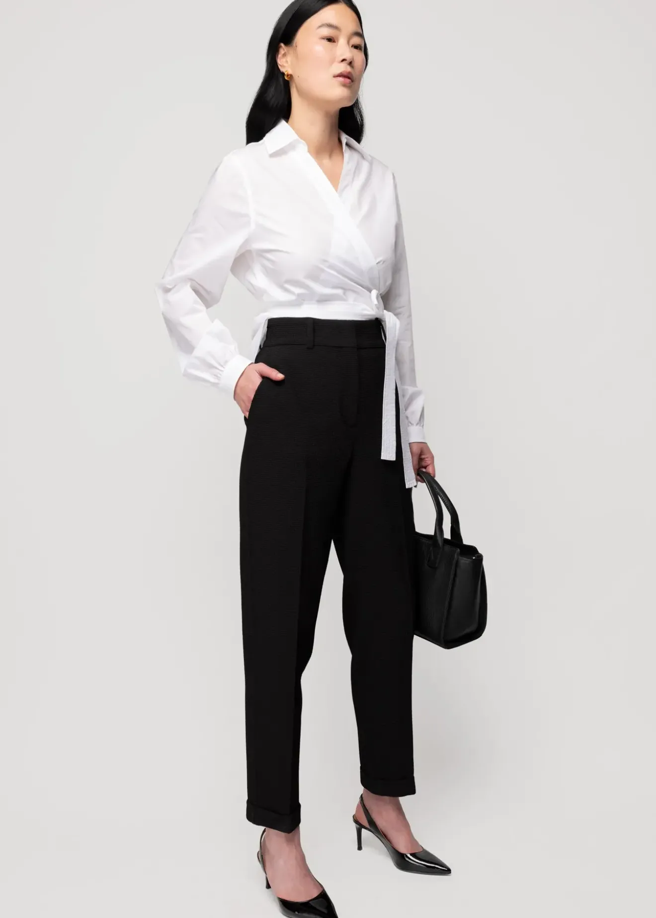 Vanilia Wafel Structuur Broek Tapered Fit Zwart Discount