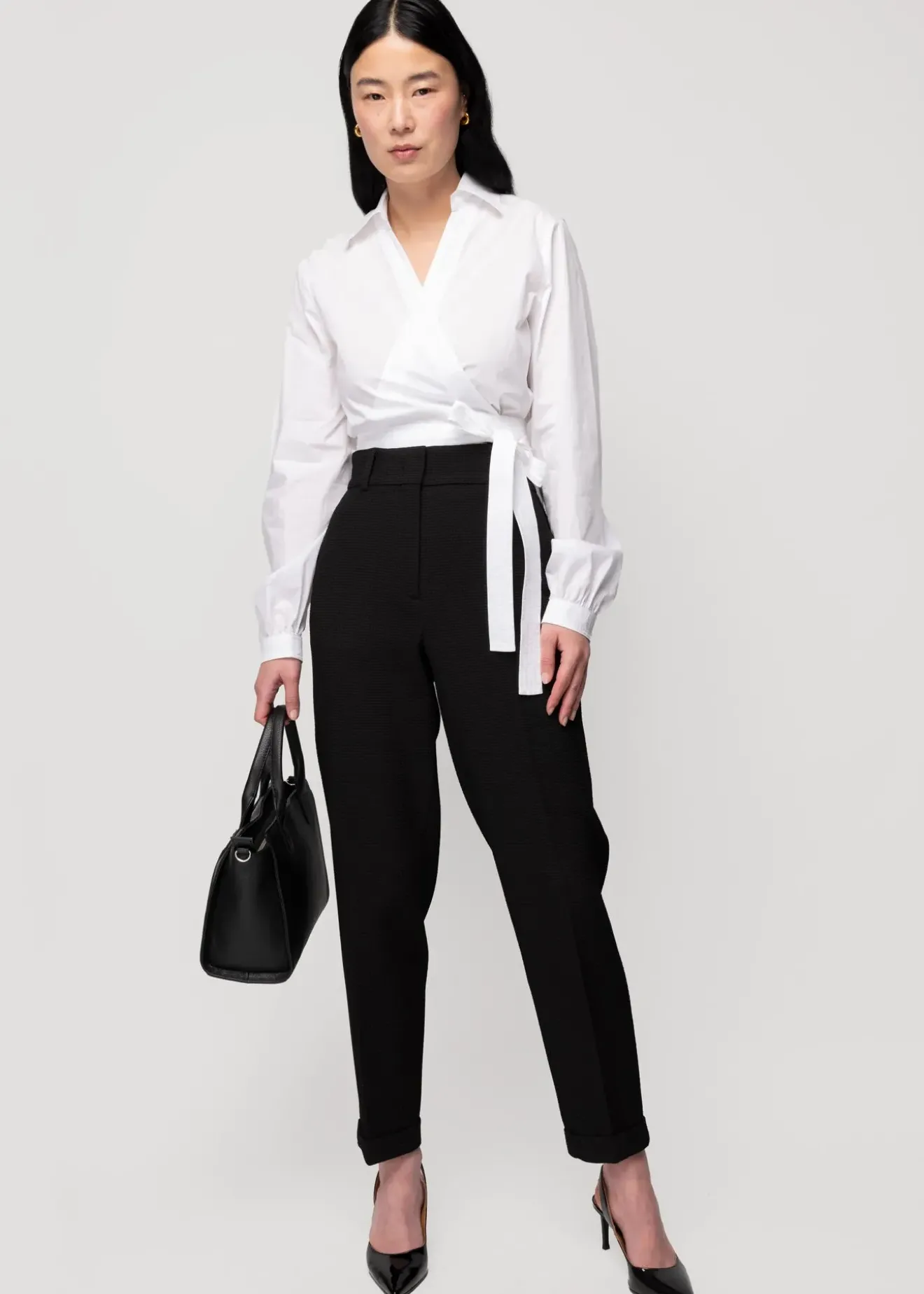 Vanilia Wafel Structuur Broek Tapered Fit Zwart Discount