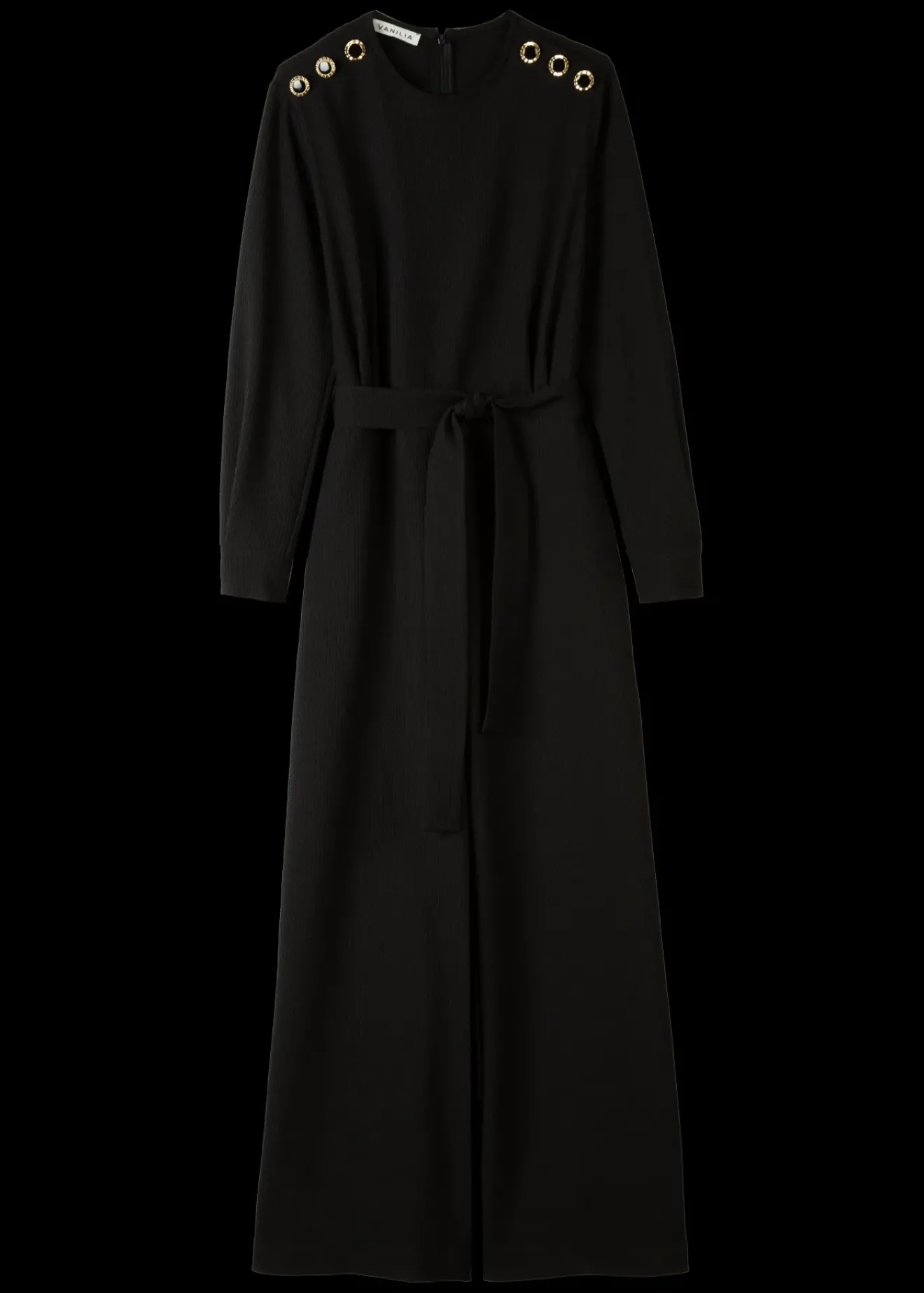 Vanilia Wafel Structuur Jumpsuit Zwart Clearance
