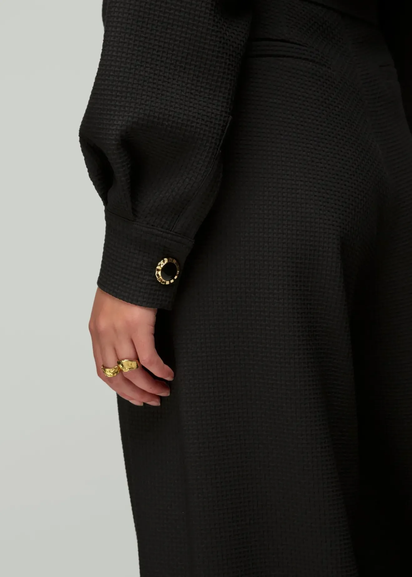 Vanilia Wafel Structuur Jumpsuit Zwart Clearance