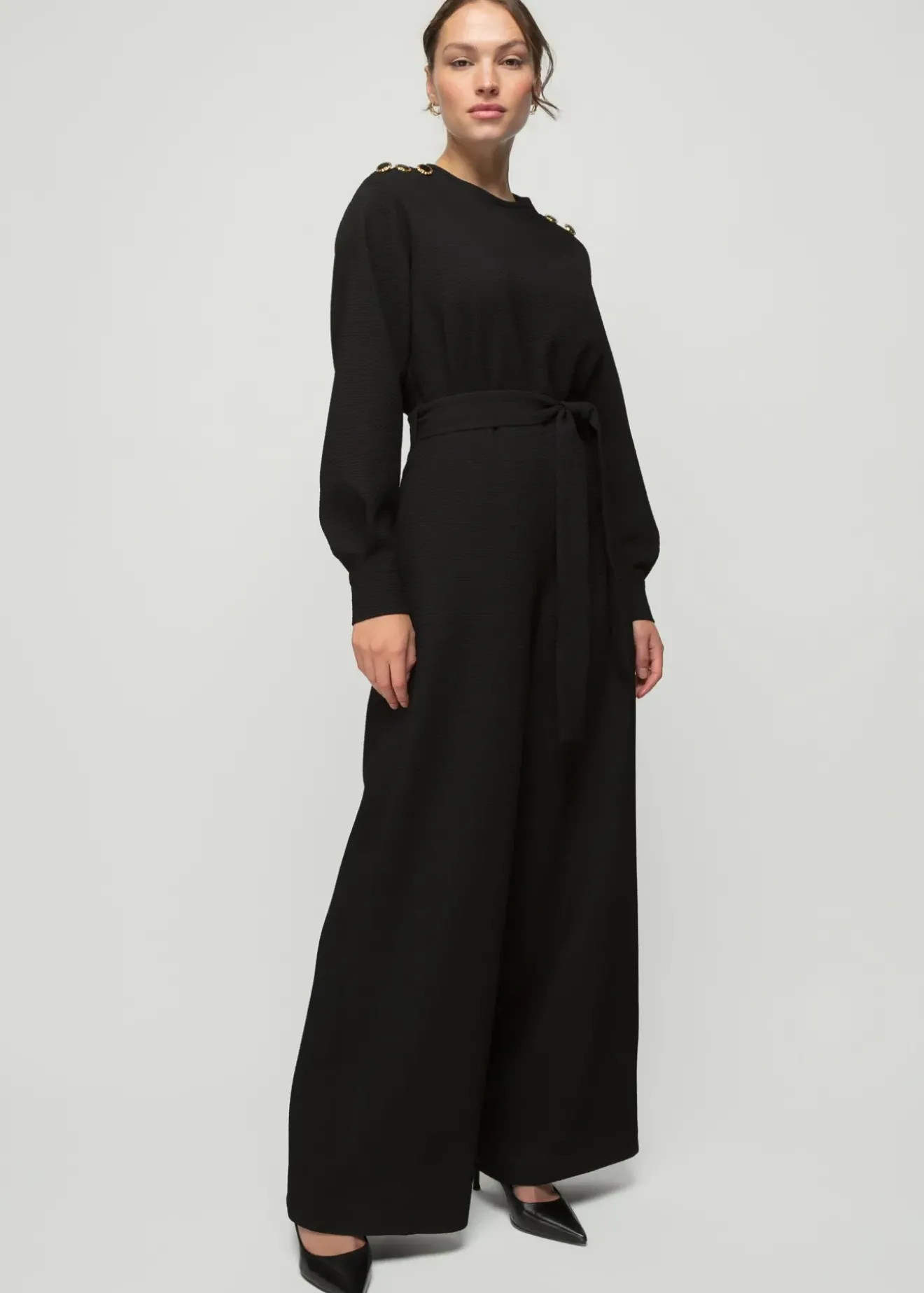 Vanilia Wafel Structuur Jumpsuit Zwart Clearance