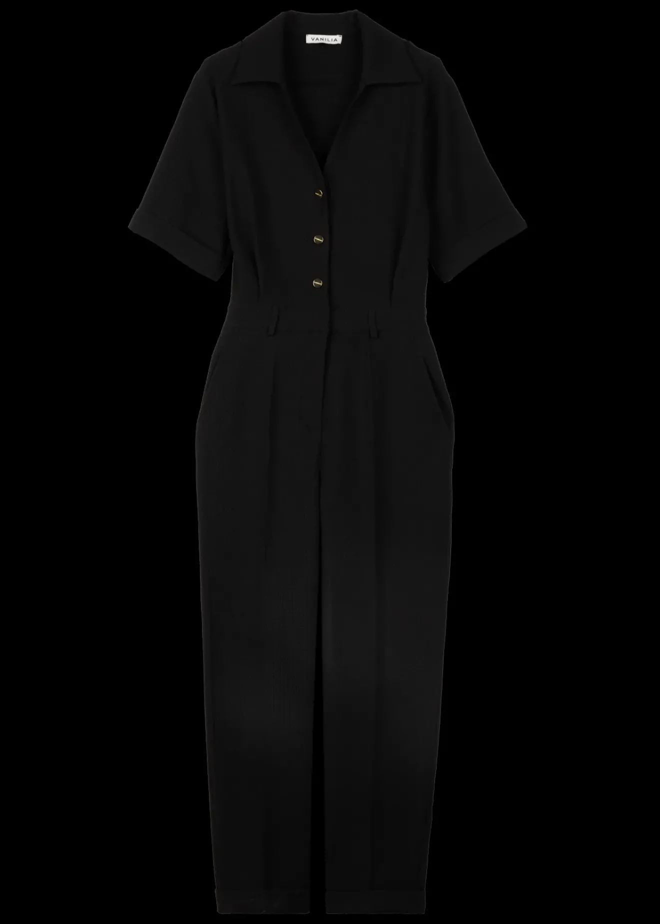 Vanilia Wafelstructuur Jumpsuit Zwart Clearance