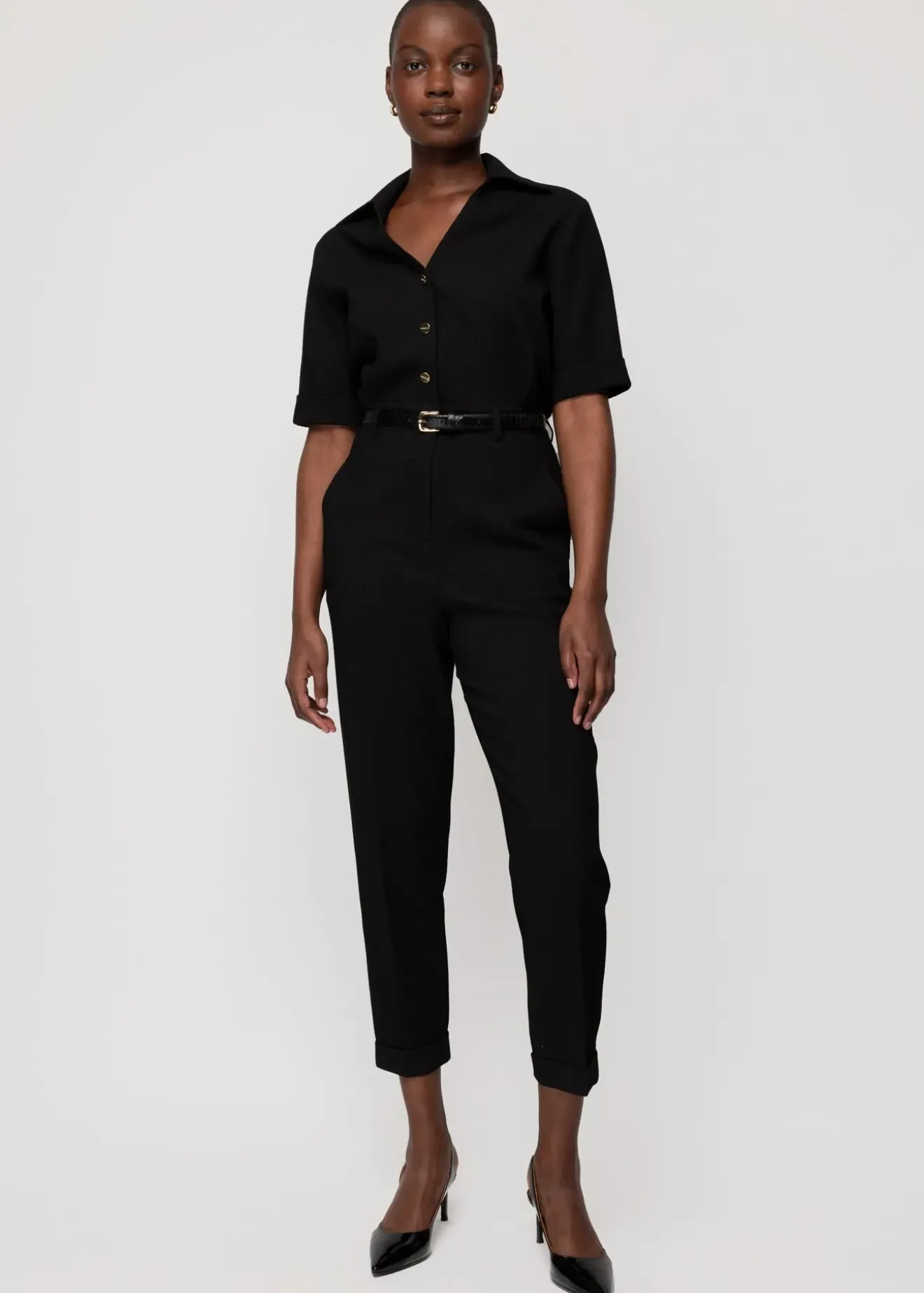 Vanilia Wafelstructuur Jumpsuit Zwart Clearance