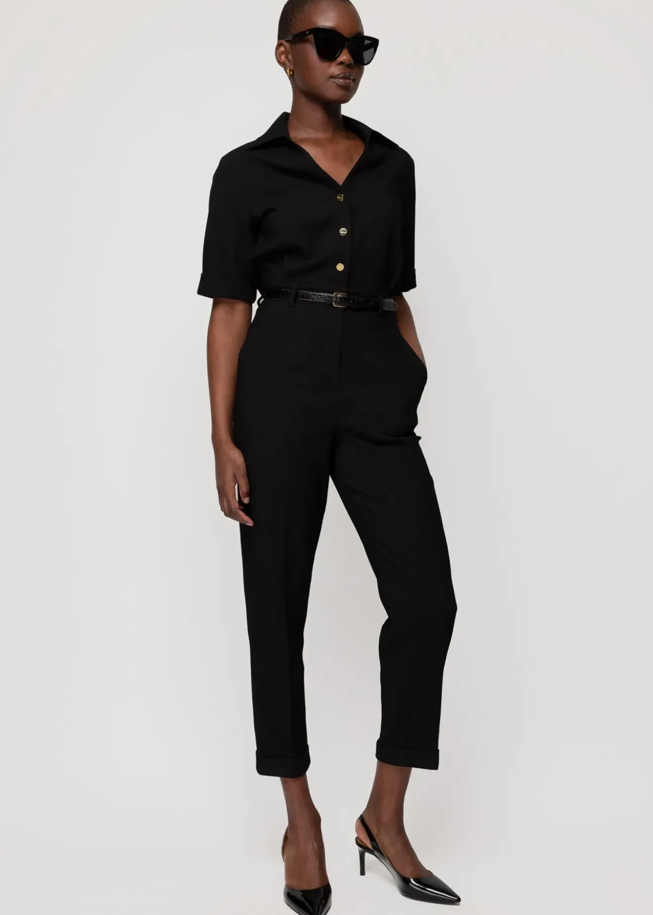 Vanilia Wafelstructuur Jumpsuit Zwart Clearance