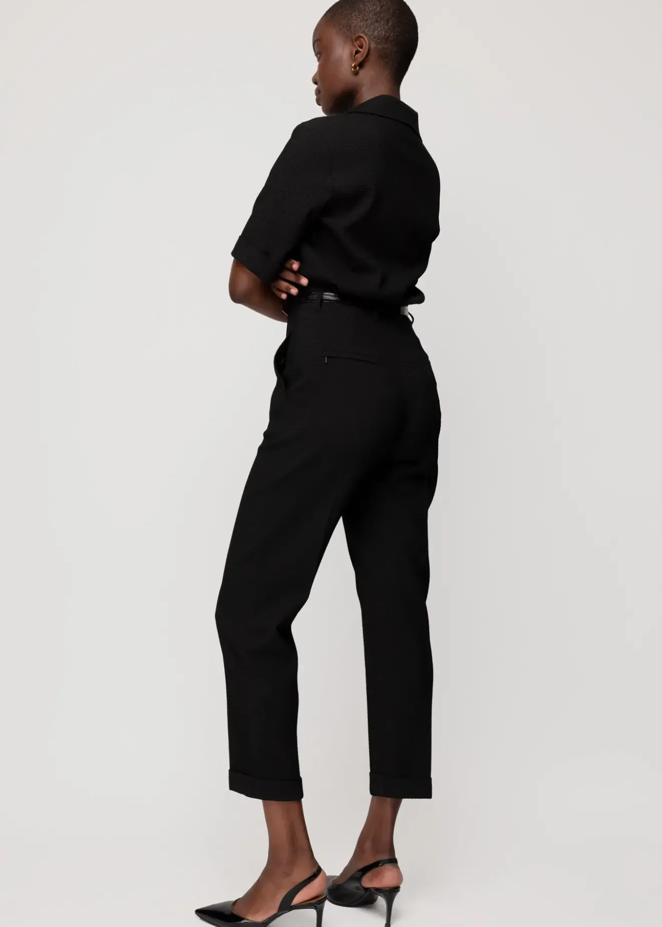 Vanilia Wafelstructuur Jumpsuit Zwart Clearance