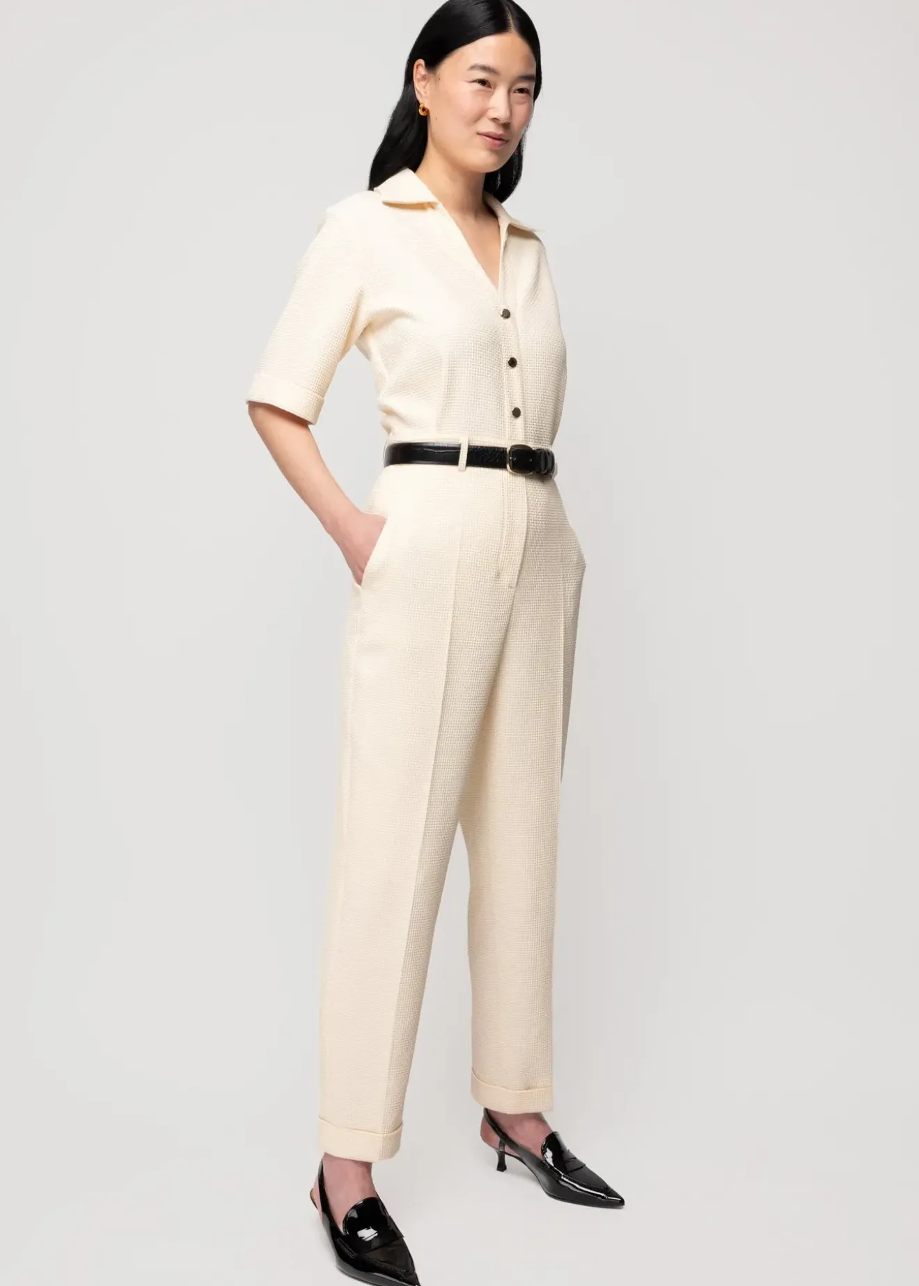 Vanilia Wafelstructuur Jumpsuit Crema New