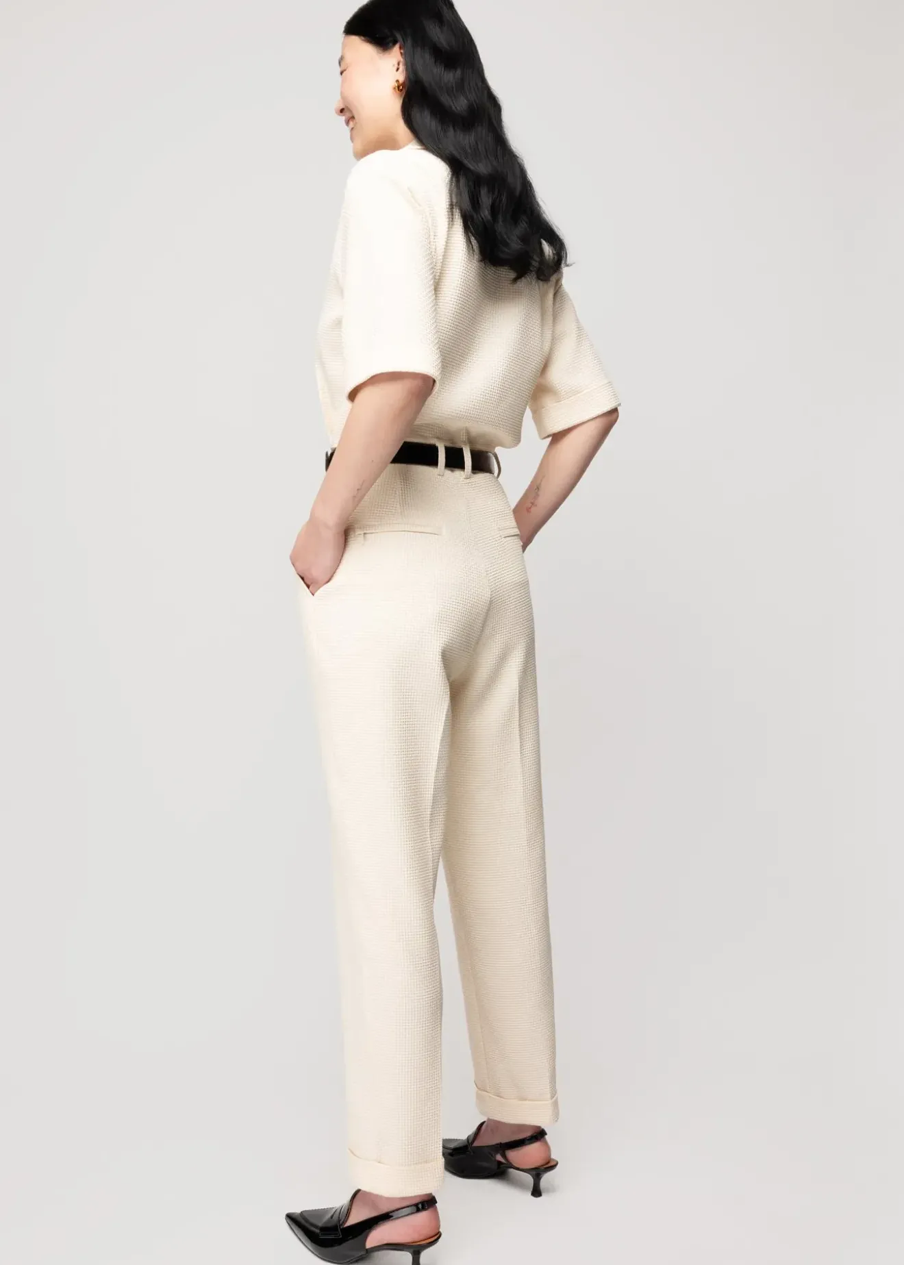 Vanilia Wafelstructuur Jumpsuit Crema New