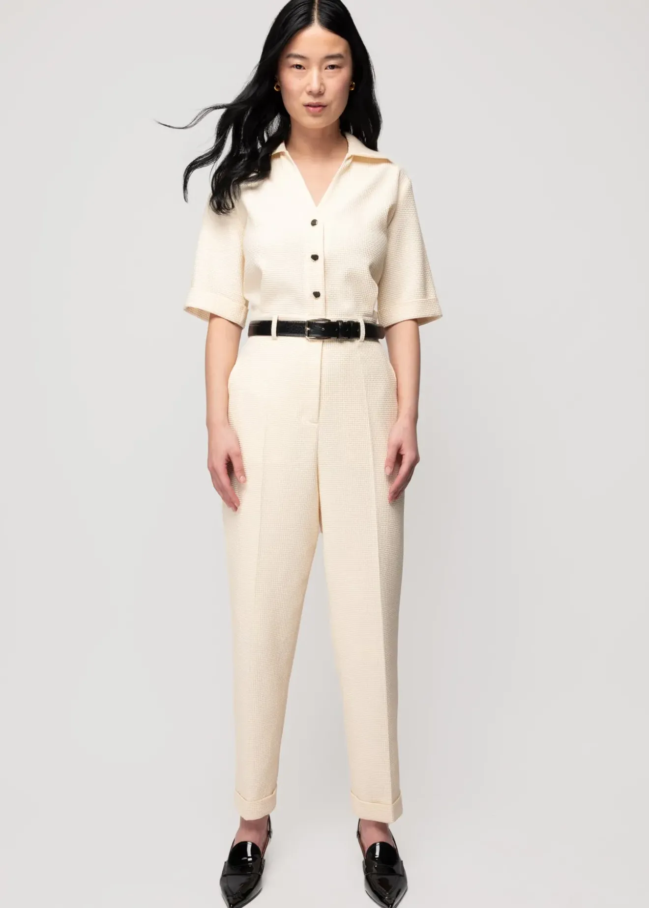 Vanilia Wafelstructuur Jumpsuit Crema New