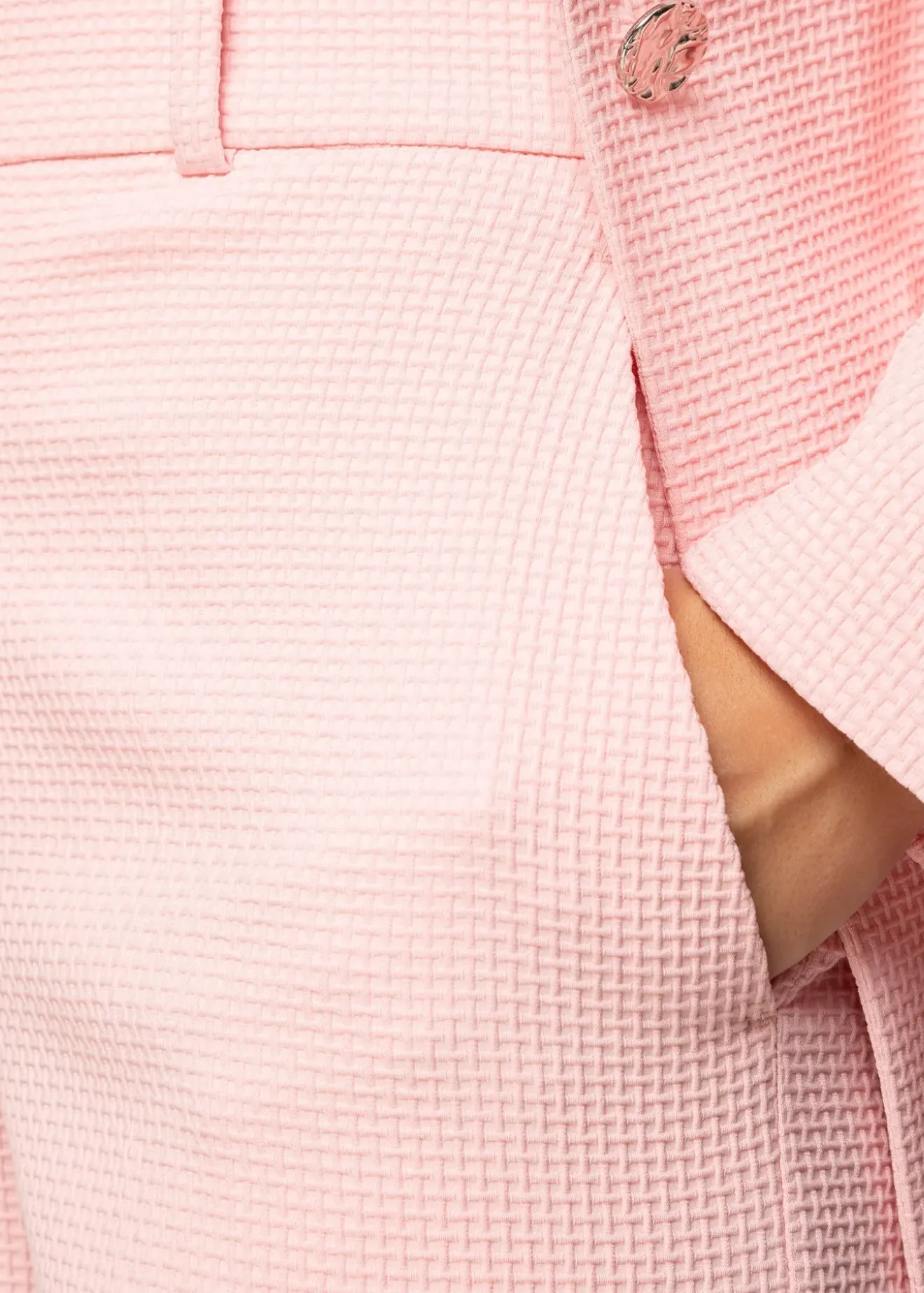 Vanilia Wafel Structuur Pantalon Coral Blush Fashion