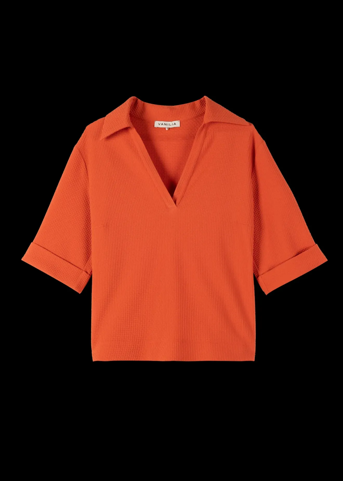 Vanilia Wafel Structuur Polo Burnt Sienna Fashion