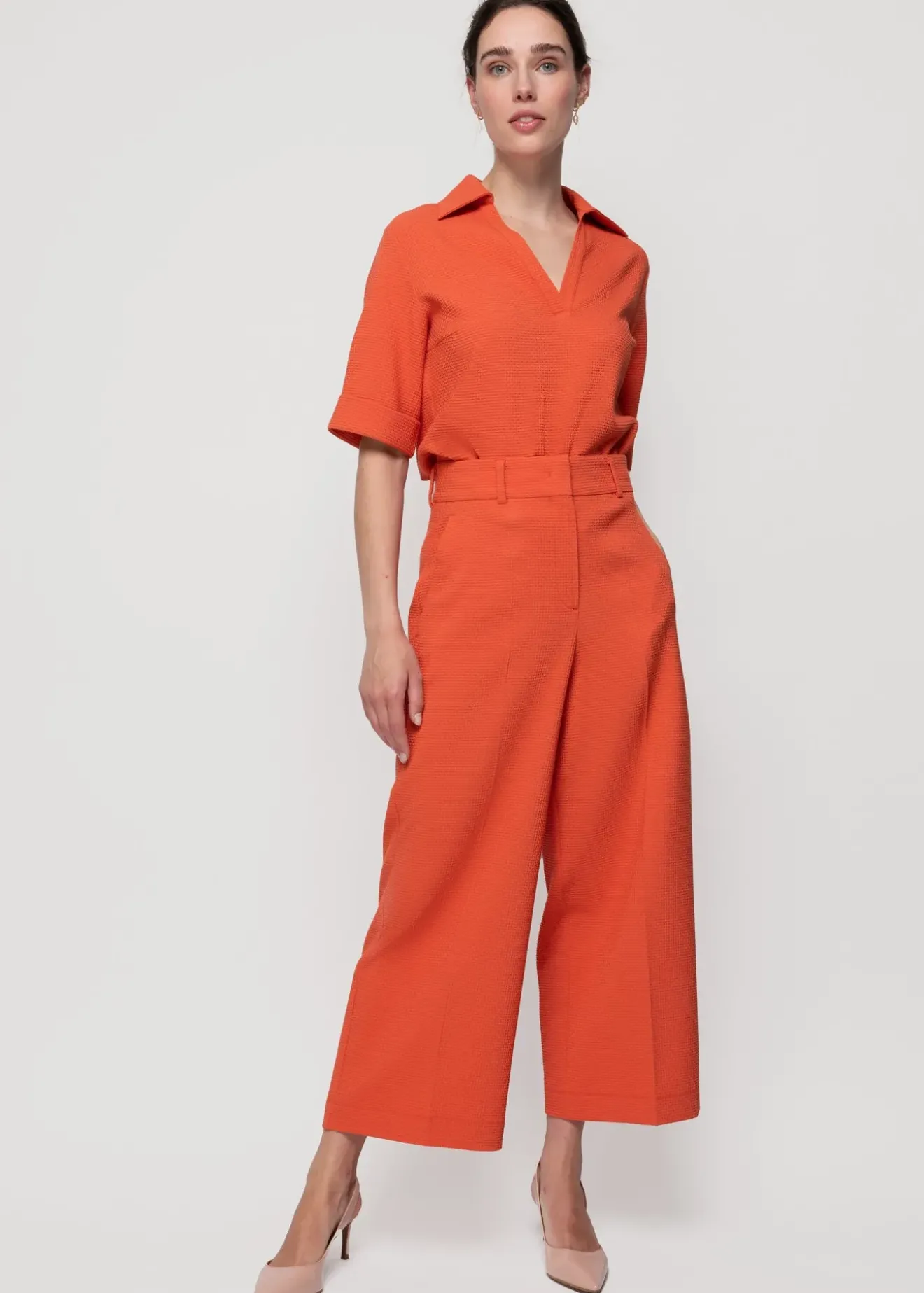 Vanilia Wafel Structuur Polo Burnt Sienna Fashion