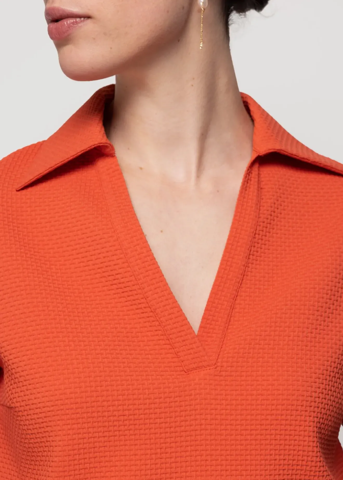 Vanilia Wafel Structuur Polo Burnt Sienna Fashion