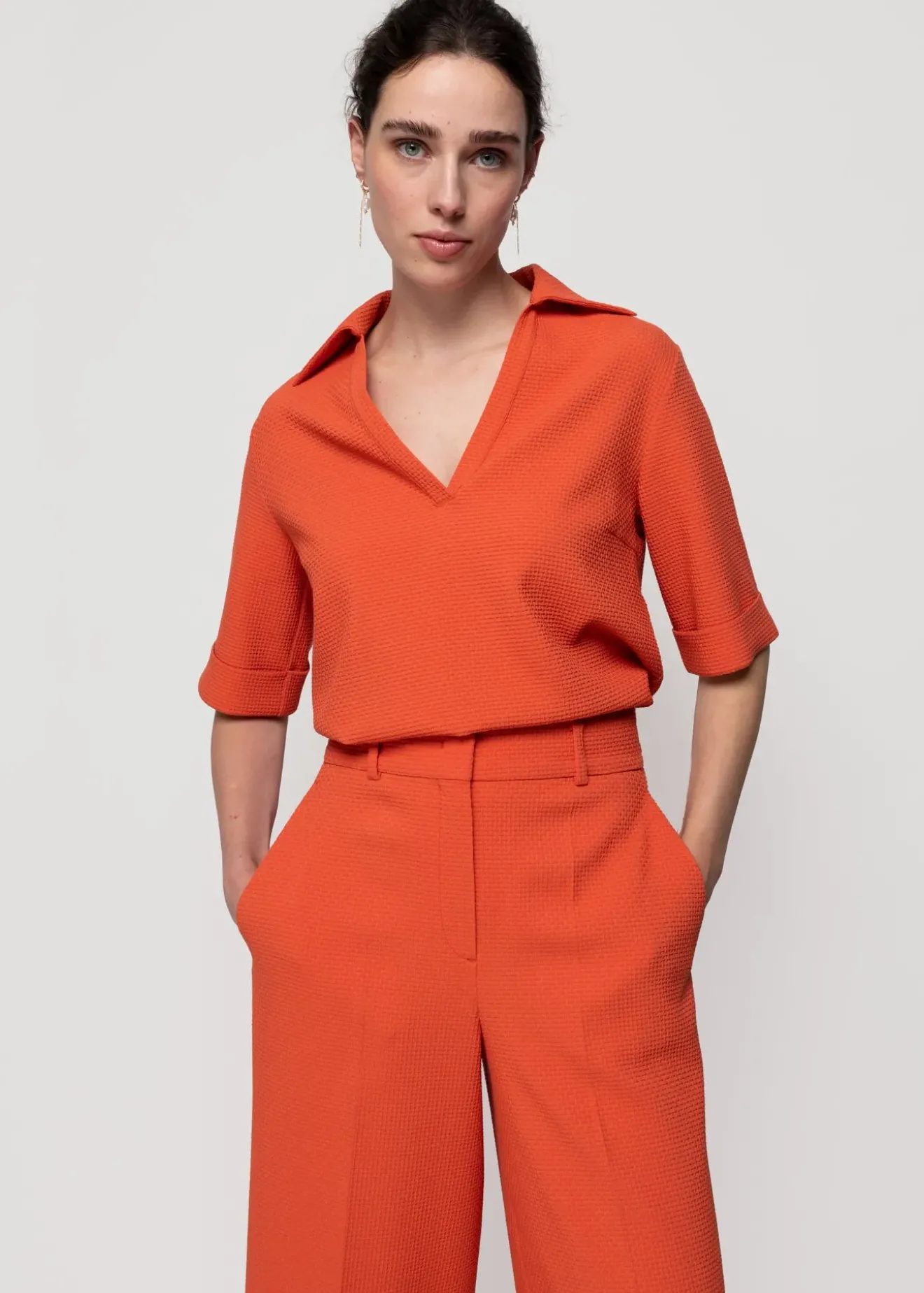 Vanilia Wafel Structuur Polo Burnt Sienna Fashion